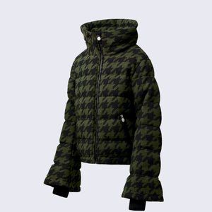 Perfect Moment Flare Polywool Ski Jacket Plaid Green and Black Houndstooth Small